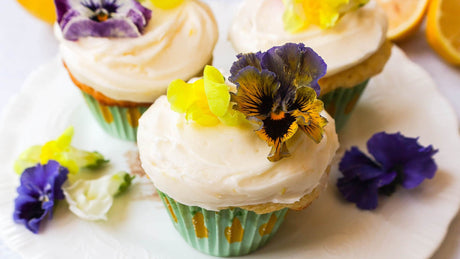 Lemon and Thyme Cupcakes with Edible Flowers